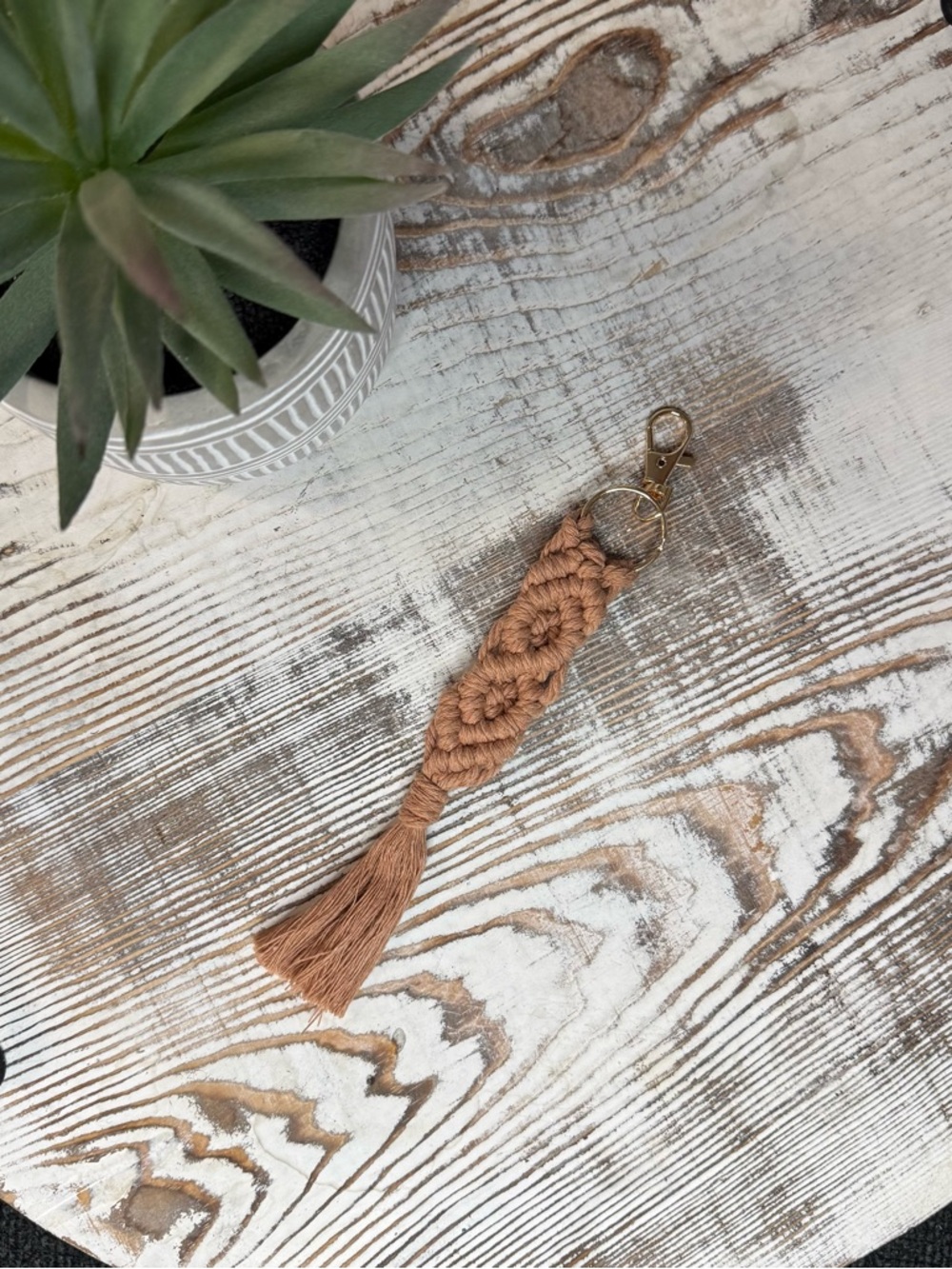 1 PC Tan/light brown Macramé Tassel Keychain w/gold clip NEW more colors avail.